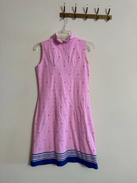 Barbara Erickson Womens S Ruffle V Neck Sleeveless Pink Blue Dress Resort Beach - Picture 4 of 4